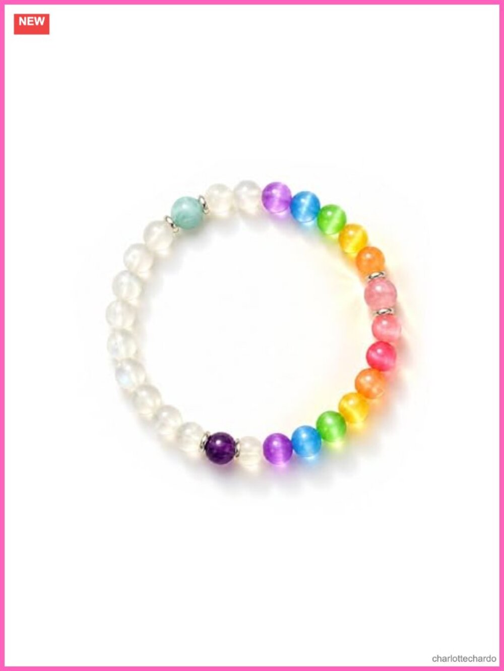 UV Reactive Stretch Beaded Bracelet Cat Eye Crystal Rainbow Summer Gift